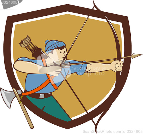 Image of Archer Aiming Long Bow Arrow Cartoon Crest