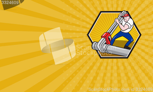 Image of Business card Plumber Worker With Adjustable Wrench Cartoon
