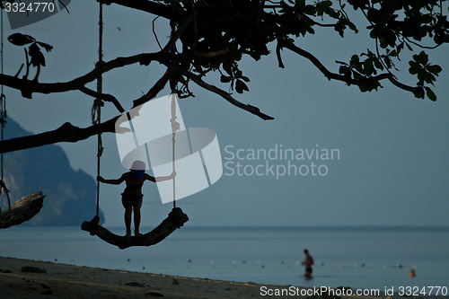 Image of Rudimentary swing at the beach in thailand