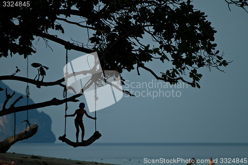 Image of Rudimentary swing at the beach in thailand