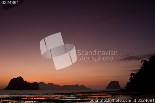 Image of Sunset at beach in Krabi Thailand