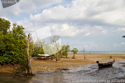 Image of Long tail boat  in Railay Beach Thailand