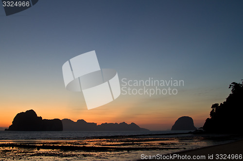 Image of Sunset at beach in Krabi Thailand