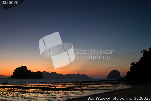 Image of Sunset at beach in Krabi Thailand