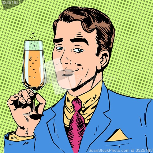 Image of man with a glass of champagne date holiday toast