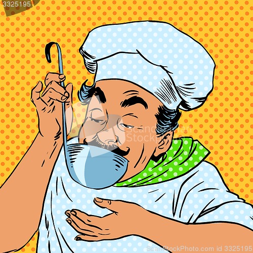 Image of chef tastes food kitchen