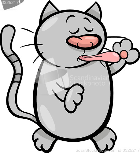 Image of cat cleaning itself cartoon