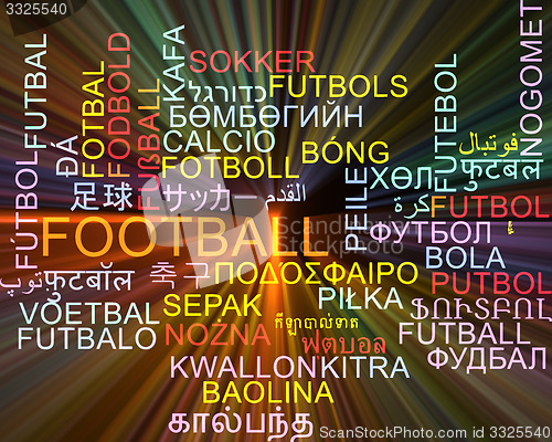 Image of Football multilanguage wordcloud background concept glowing
