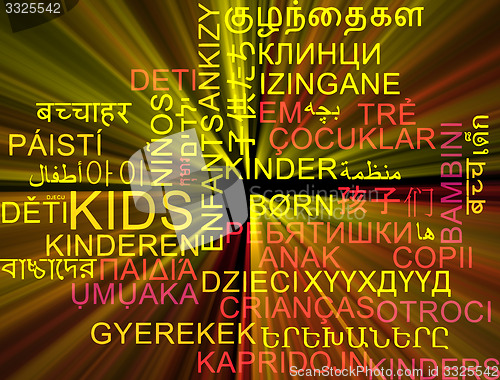 Image of Kids multilanguage wordcloud background concept glowing