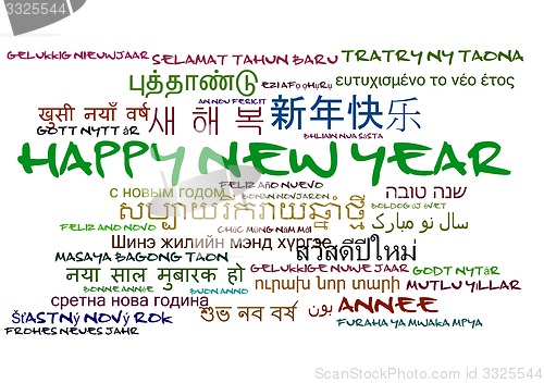 Image of Happy new year multilanguage wordcloud background concept