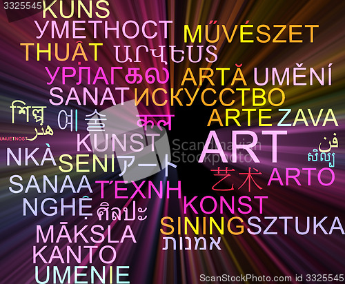 Image of Art multilanguage wordcloud background concept glowing