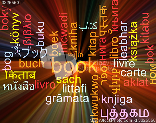 Image of Book multilanguage wordcloud background concept glowing