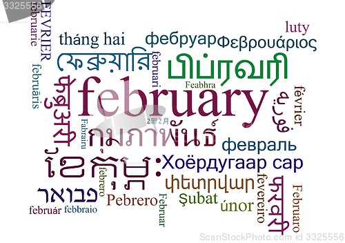 Image of February multilanguage wordcloud background concept
