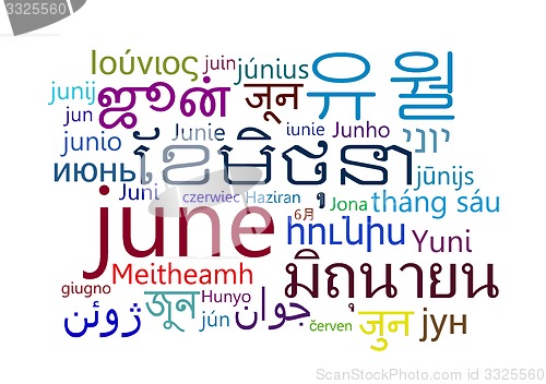 Image of June multilanguage wordcloud background concept