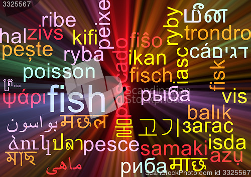 Image of Fish multilanguage wordcloud background concept glowing