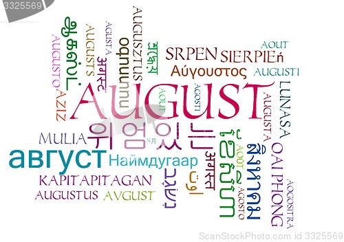 Image of August multilanguage wordcloud background concept