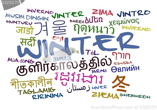 Image of Winter multilanguage wordcloud background concept