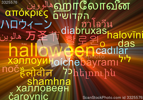 Image of Halloween multilanguage wordcloud background concept glowing