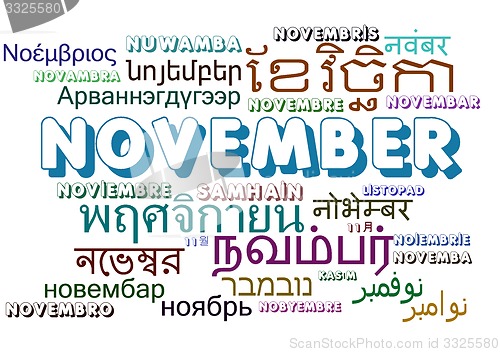 Image of November multilanguage wordcloud background concept