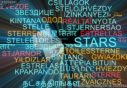 Image of Stars multilanguage wordcloud background concept glowing