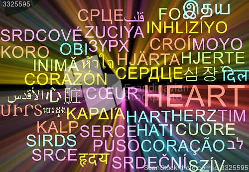 Image of Heart multilanguage wordcloud background concept glowing