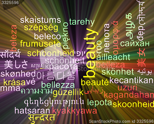 Image of Beauty multilanguage wordcloud background concept glowing