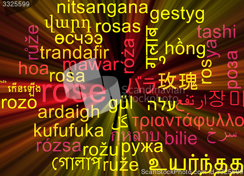 Image of Rose multilanguage wordcloud background concept glowing
