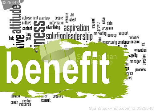 Image of Benefit word cloud with green banner
