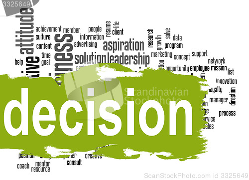 Image of Decision word cloud with green banner