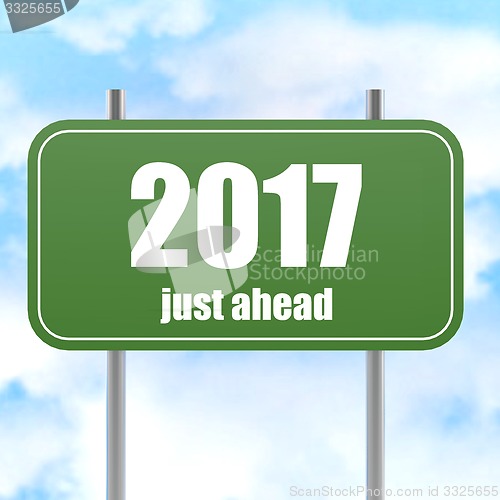 Image of Street Sign With 2017 Just Ahead in Blue Sky