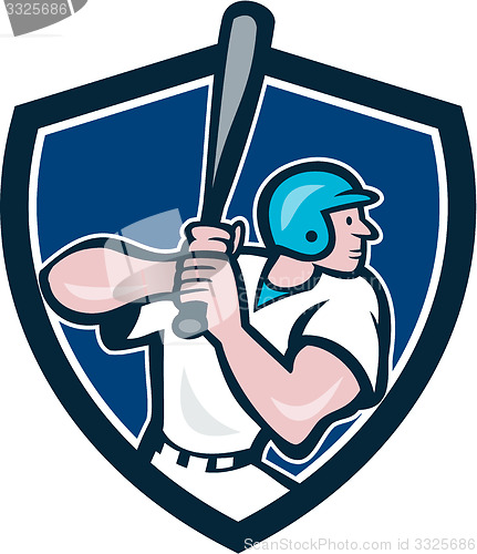 Image of Baseball Player Batting Shield Cartoon