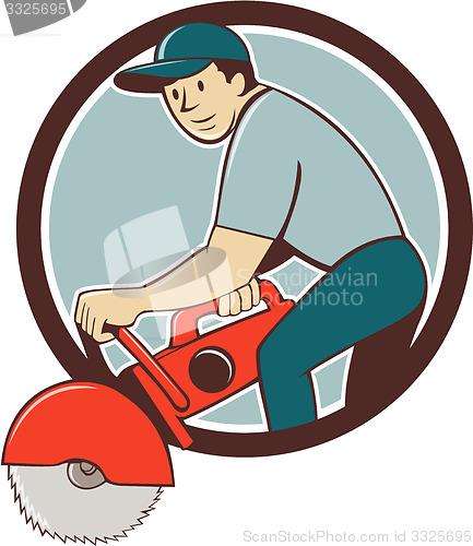 Image of Construction Worker Concrete Saw Cutter Cartoon
