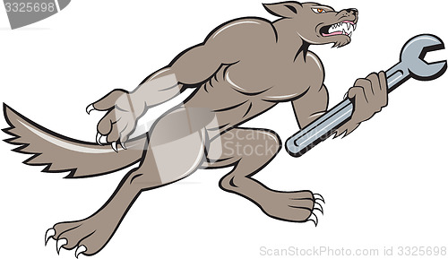 Image of Wolf Mechanic Spanner Isolated Cartoon