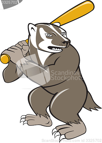 Image of Badger Baseball Player Batting Isolated Cartoon