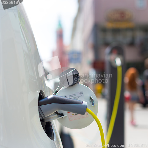 Image of Electric Car in Charging Station.