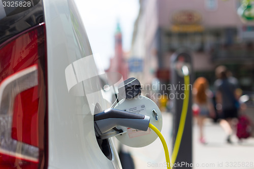 Image of Electric Car in Charging Station.