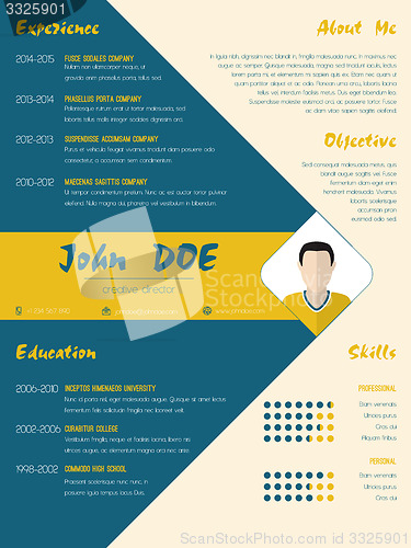 Image of Modern curriculum vitae cv resume template in blue and orange