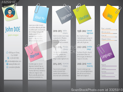 Image of Cool modern curriculum vitae cv resume with labels and post its