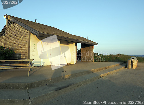 Image of public  bathroom Ditch Plains Beach Montauk New York