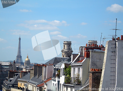 Image of rooftops Paris France latin quarter view Eiffel Tower