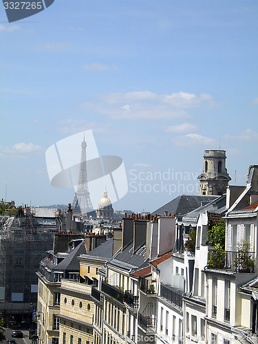 Image of rooftops Paris France latin quarter view Eiffel Tower