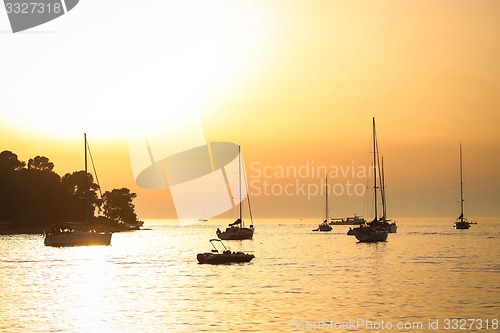 Image of Sailboats anchored near coast
