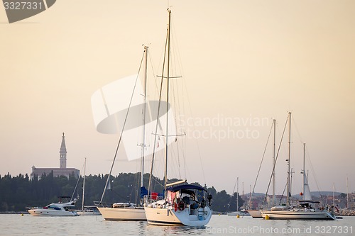 Image of Sailboats anchored in Rovinj harbour