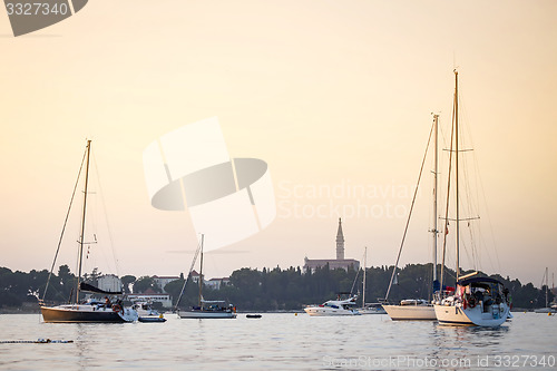 Image of Sailboats anchored in harbour of Rovinj