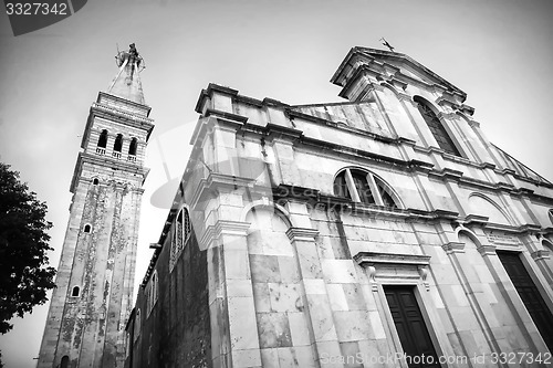 Image of Saint Euphemia basilica in Rovinj bw