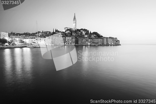 Image of Sunset in old town of Rovinj bw