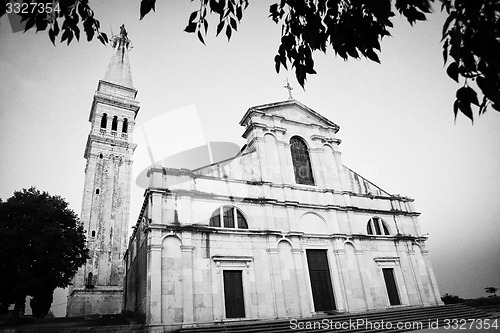 Image of Saint Euphemia basilica at sunset bw