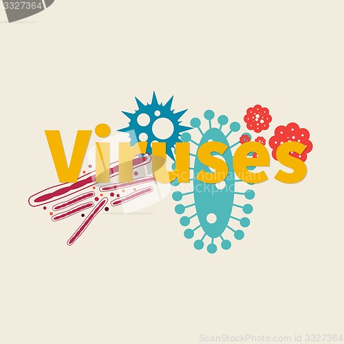 Image of Virus concept with virus icons and text.