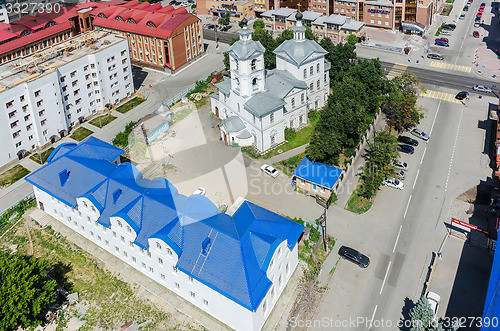 Image of Aerial view on Archangel Michael Church. Tyumen