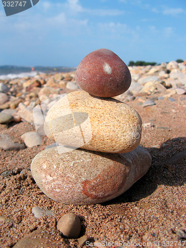 Image of stack of pebbles on the sea shore